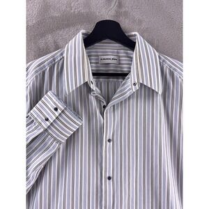 Mugler Dress Shirt Mens Size 44 White Striped French Cuff Button Down Luxury